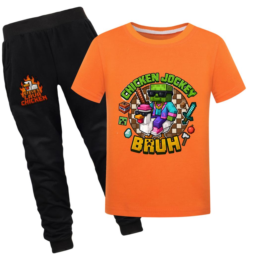 Chicken jockey summer short-sleeved T-shirt and pants suit for middle and large children 4519
