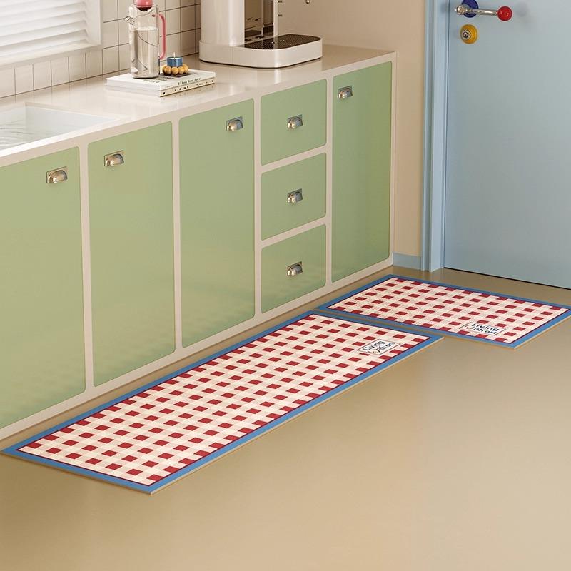 Non-slip Kitchen Mats for Floor Checkerboard Plaid Long Strip Runner Kitchen Rug Oil-proof Waterproof Washable Kitchen Floor Mat