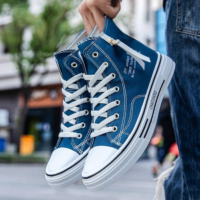 

Осенние новые мужские парусиновые кеды с высоким верхом, модные одинарные туфли, трендовые мужские туфли, дышащие повседневные туфли 44 синий
