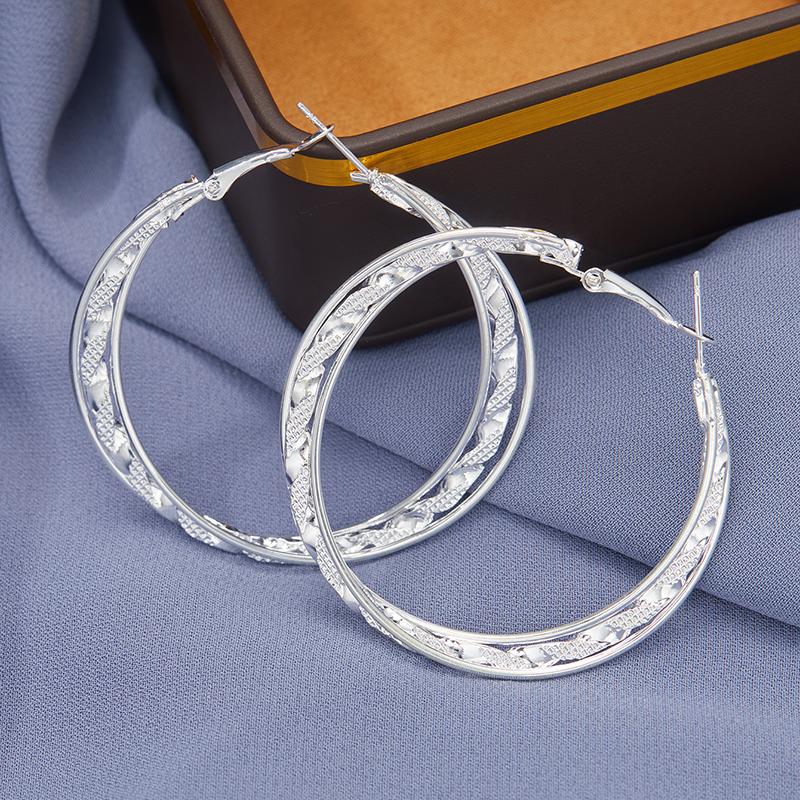 Luxury 5cm Silver Color Round Hoop Earrings For Women Charm Wedding Engagement Gift  Jewelry Accessories Christmas Gift