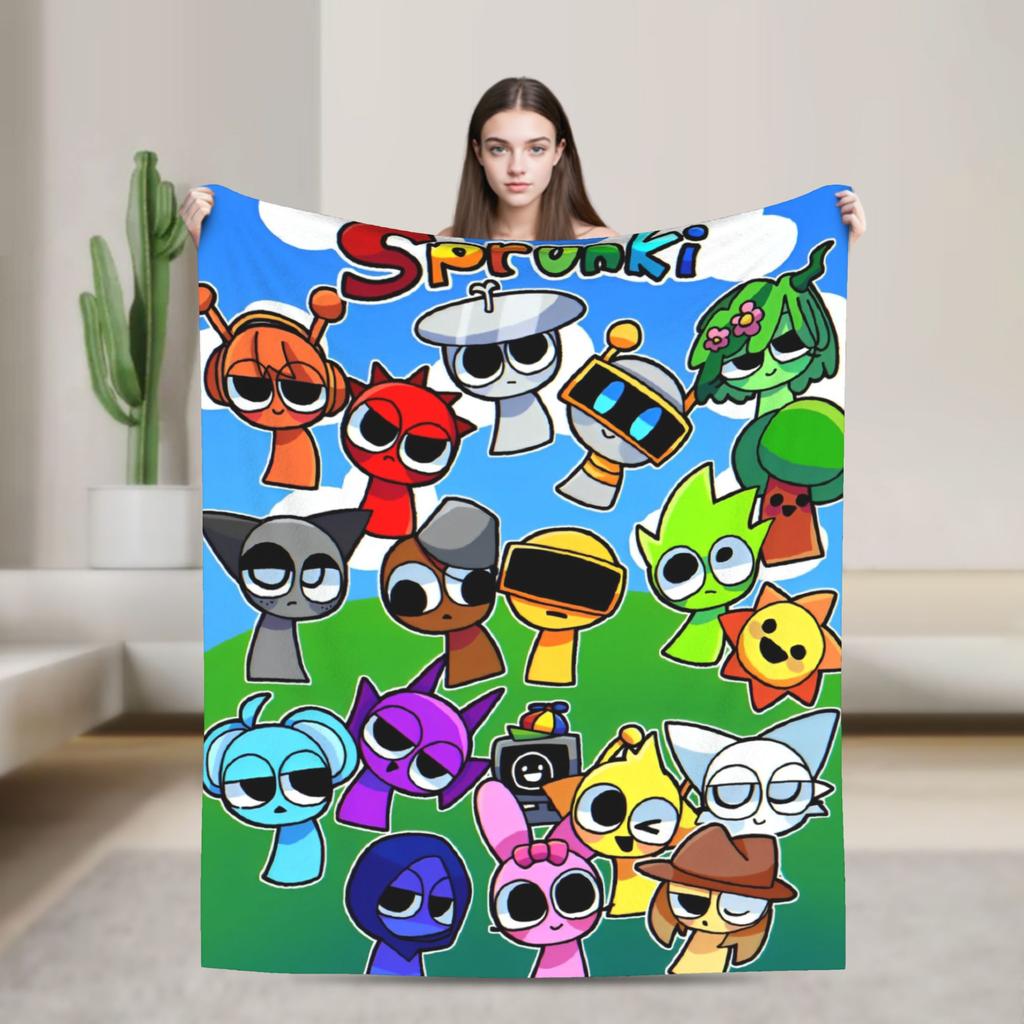 Sprunki Spiel-Flanelldecke, originelle Kuscheldecke für Zuhause, Hotel, Sofa, 125 x 100 cm, flauschig, dünn, Steppdecke