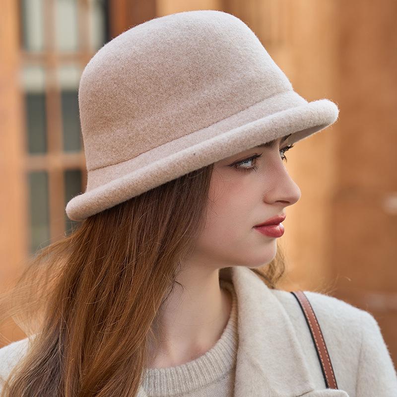 New Felt Curled Edge Women's Autumn and Winter Fashion Personalized Bucket Hat Bucket Hat Warm Wool Hat