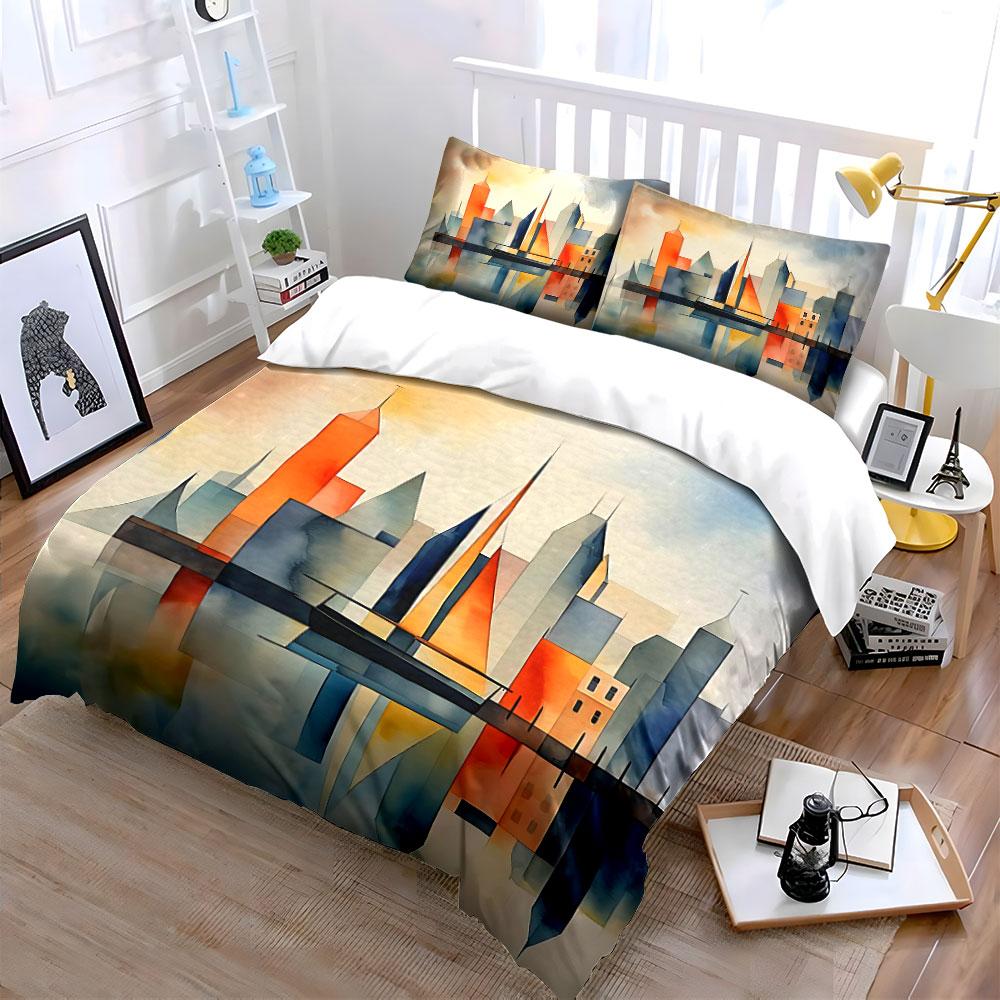 Abstract Sailboat Cityscape Bedding Duvet Cover Set Duvet Cover Pillowcases (1*Duvet Cover 2*Pillowcases, without duvet insert)
