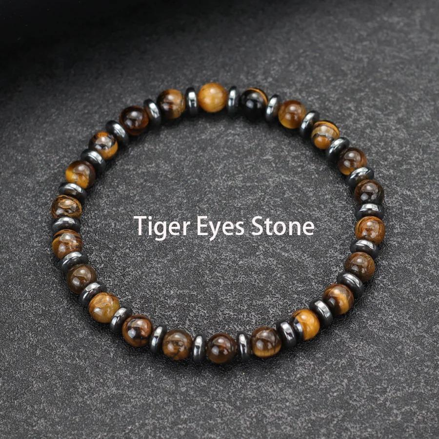 New Handmade Man Stone Bracelet With Birthstone 6mm Tiger Eyes Lava Hematite Healing Braslet Boyfriend Wrist Accessories Joias