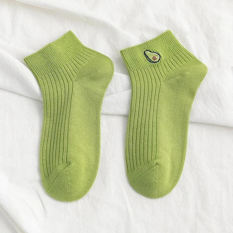 

Женские однотонные короткие носки из хлопка с вышивкой авокадо, повседневные, лаконичные, в студенческом стиле, дышащие, модные и трендовые аксессуары зелёный