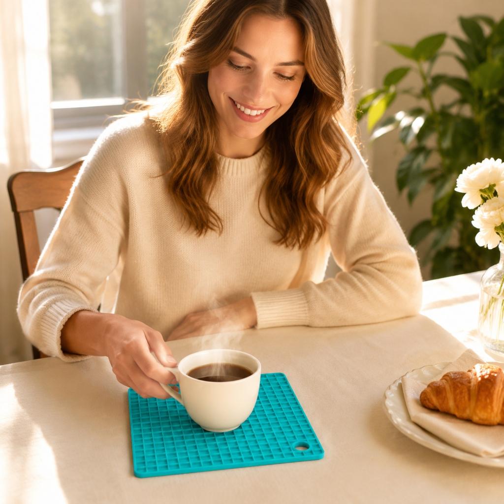 Square Silicone Placemats Heat Table Mats for Kitchen Dining – Multipurpose Pot Holders and