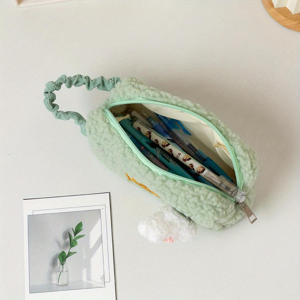 Quilted Pencil Pouch Plush Pencil Case Fluffy Pen Bag Gadget Pouch Box Makeup Cosmetic Bag