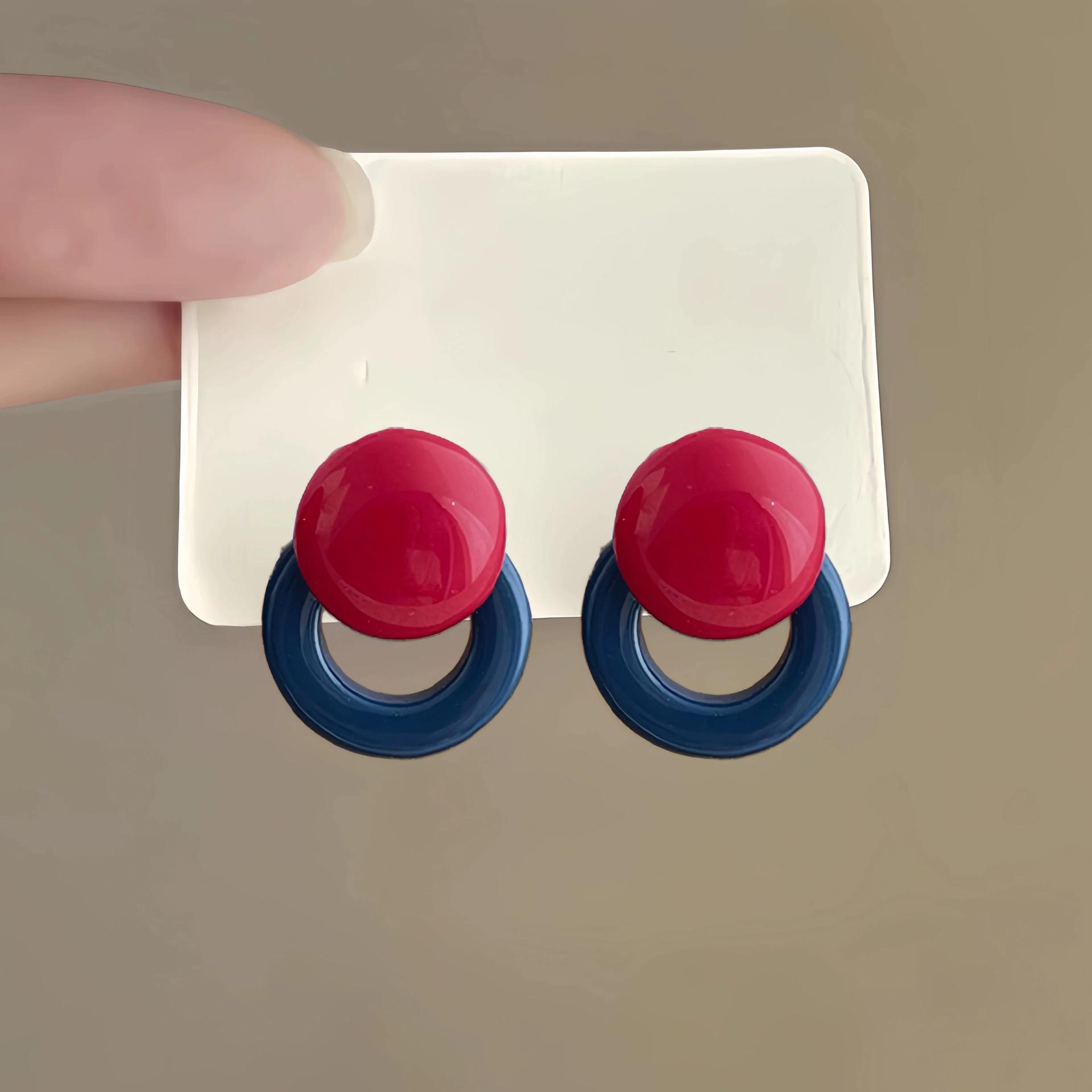 Korean Style Color Block Geometric Stud Earrings