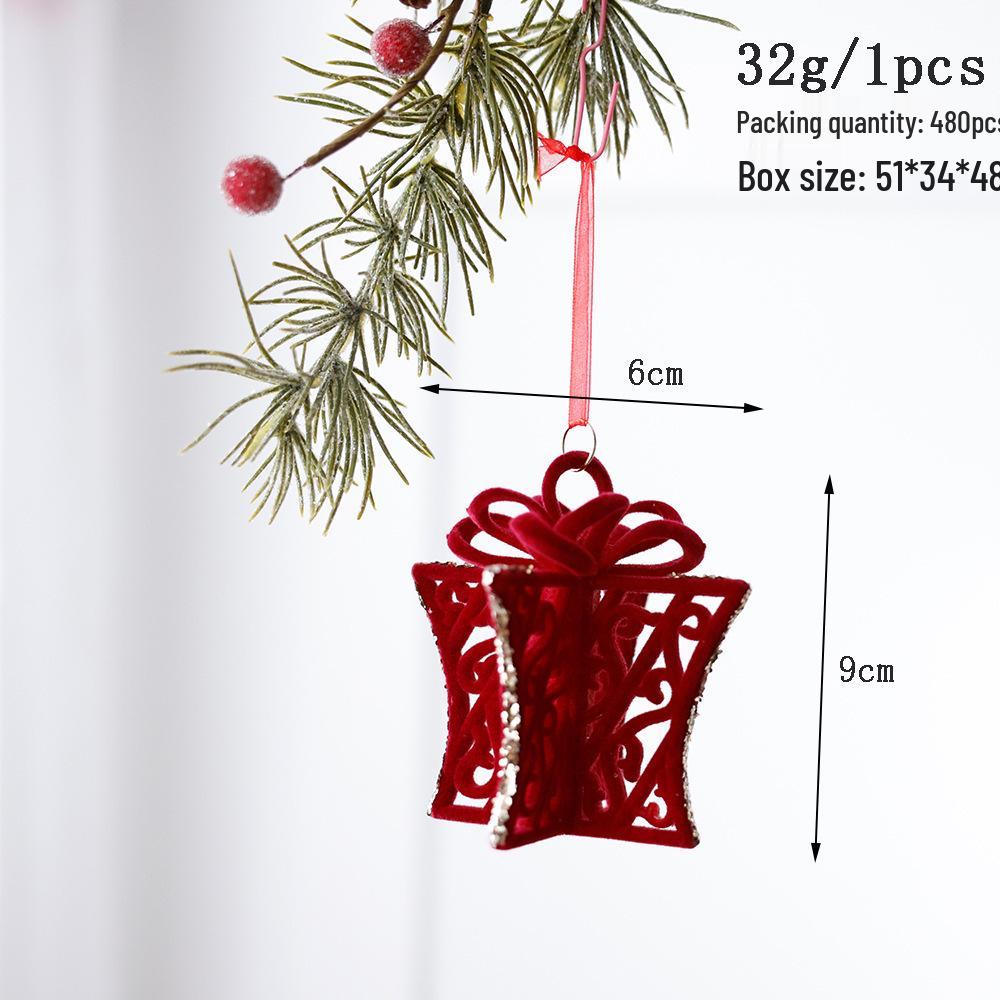 Popular Nordic Red Flocking Christmas Bell Ornaments for Tree and Shop Window Decoration