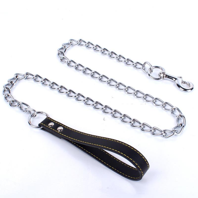 Manufacturer Wholesale Pet Supplies PU Handle Dog Chains Dog Leash Stainless Steel Dog P Chain Pet Chain (Black,2mm*120cm) чёрный