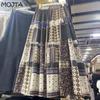 MOJTA Mid-length Skirt Spring Summer Contrast Floral Women's Elastic High Waist Skirt A-line Long Skirt