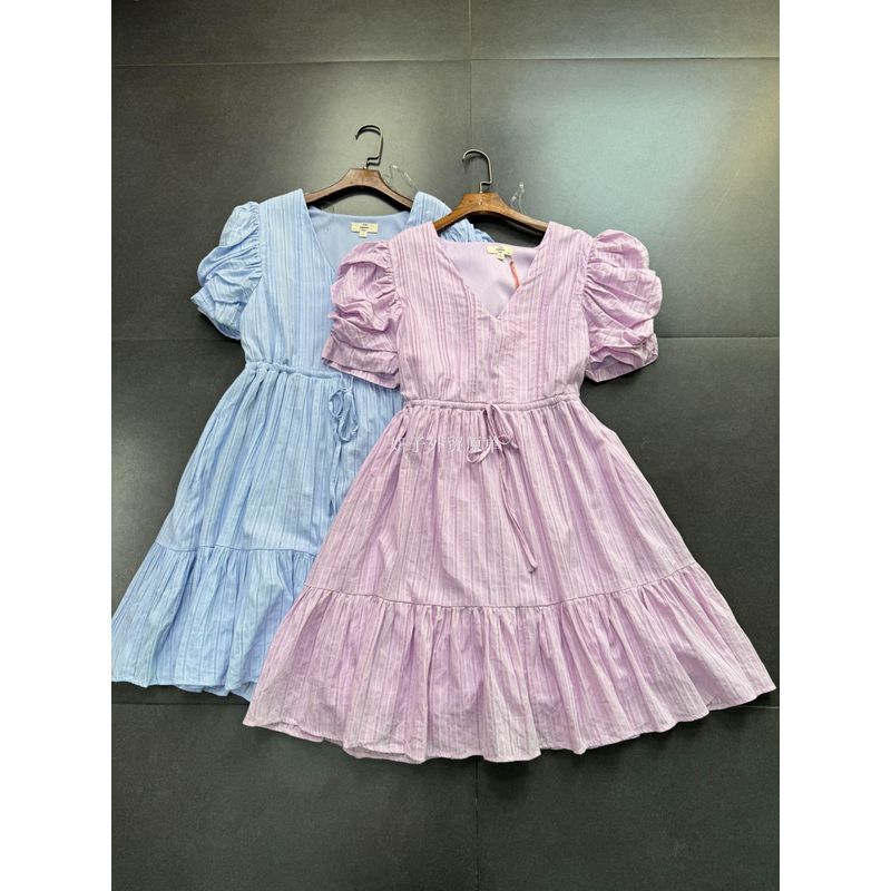 

Foreign Trade Order Entr * Puff sleeve Waist Hugging Nervous Dark Lines Gentle Dress A- Shaped Slim Date Dress Women Pink Purple Dress M