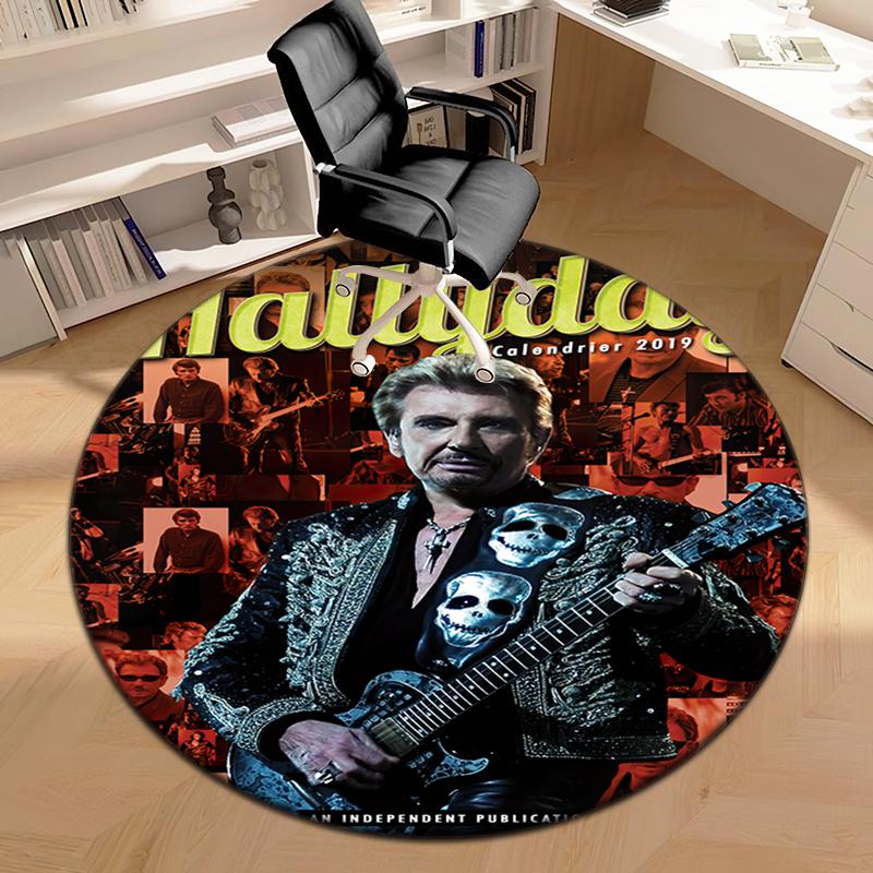 1pc Legendary idol Johnny Hallyday Round carpet Painted Printed circular carpet, home door mat, outdoor travel protection carpet