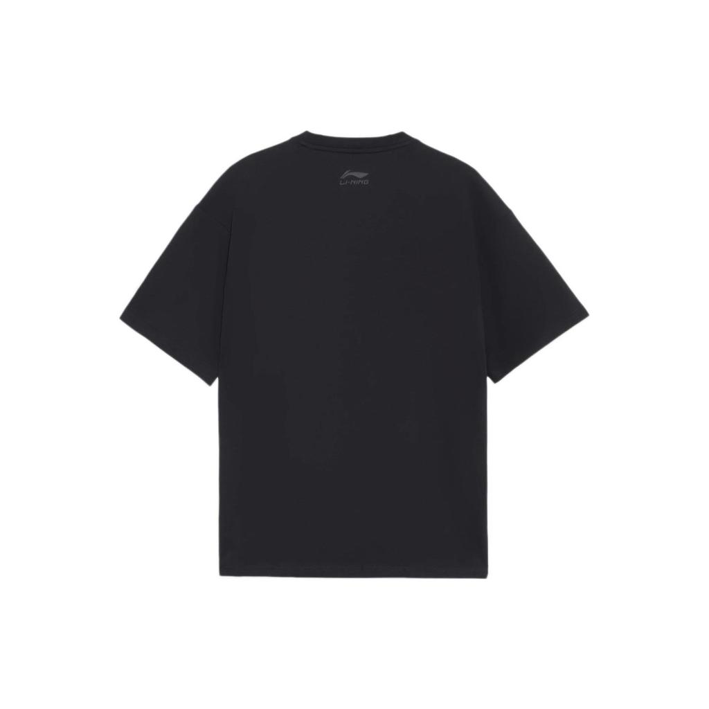 Li Ning Sports Fashion Series Letter Logo Embroidered Loose Short Sleeve T-Shirt Unisex Tops Black AHSS559-1
