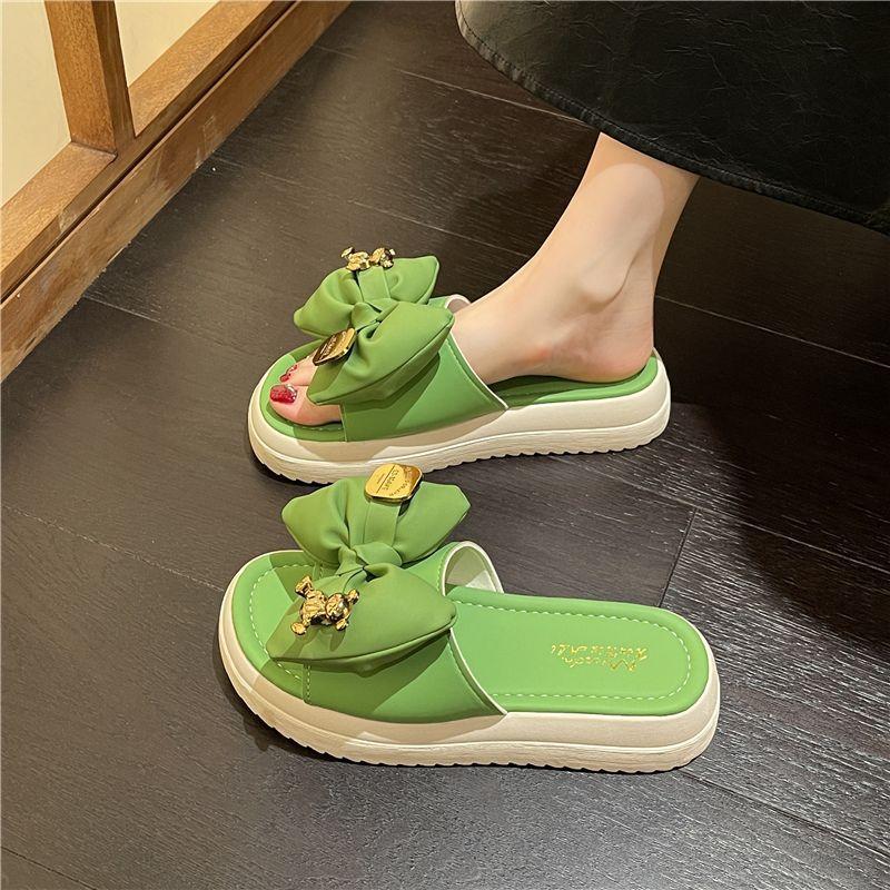 New Slippers In Summer, Women's Fashion Outer Wear, Thick-soled Bows, Soft-soled Comfortable One-word Slippers