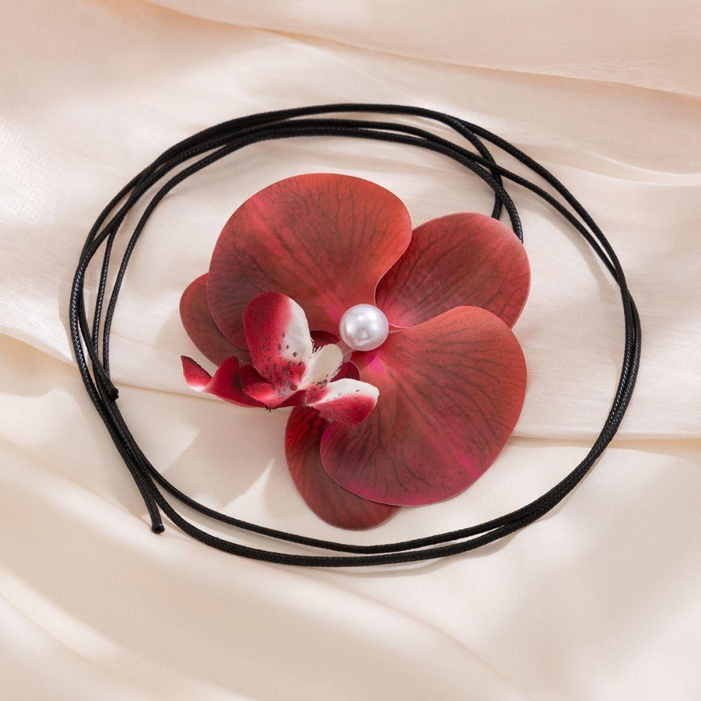 Colorful Butterfly Orchid Clavicle Chain Pearl Korean Style Choker Party