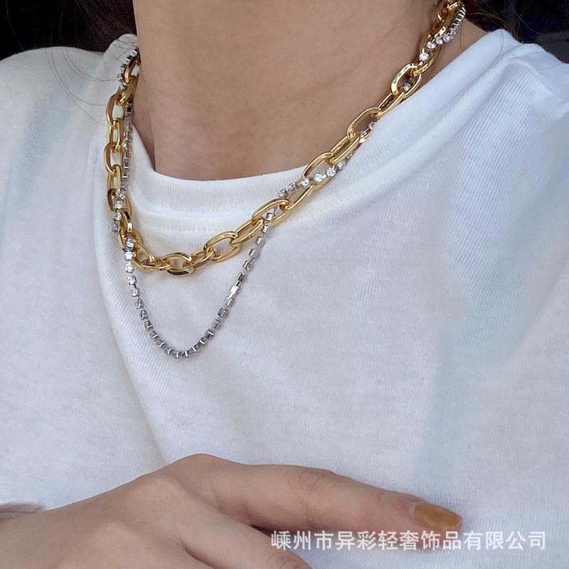 Double Layer Two-Tone Chain Necklace Women Minimalist Geometric Stylish Layered Choker Fashion Jewelry