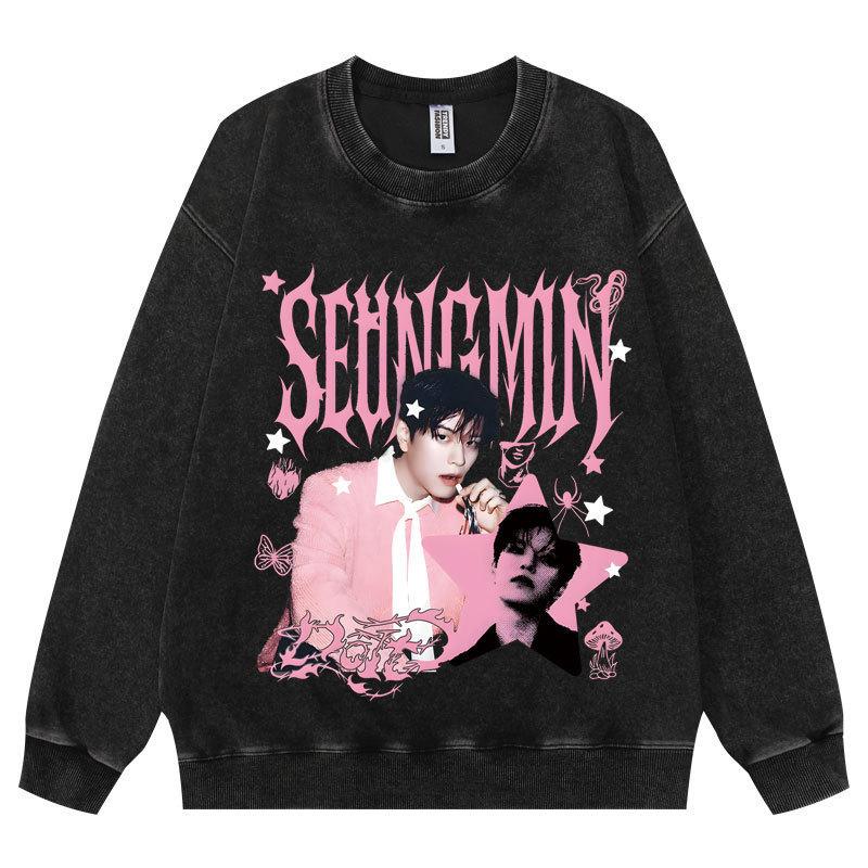Adult Women Men Fashion Casual Korean POP Stars Dominate Pink Lee Know Felix Print Long Sleeves Sweatshirt