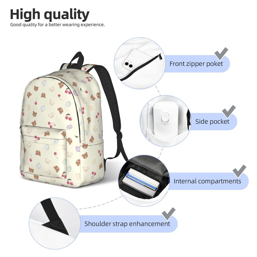 Rilakkumas Cartoon Backpack for Men Women Teenage Student Work Daypack Laptop Canvas Bags Outdoor