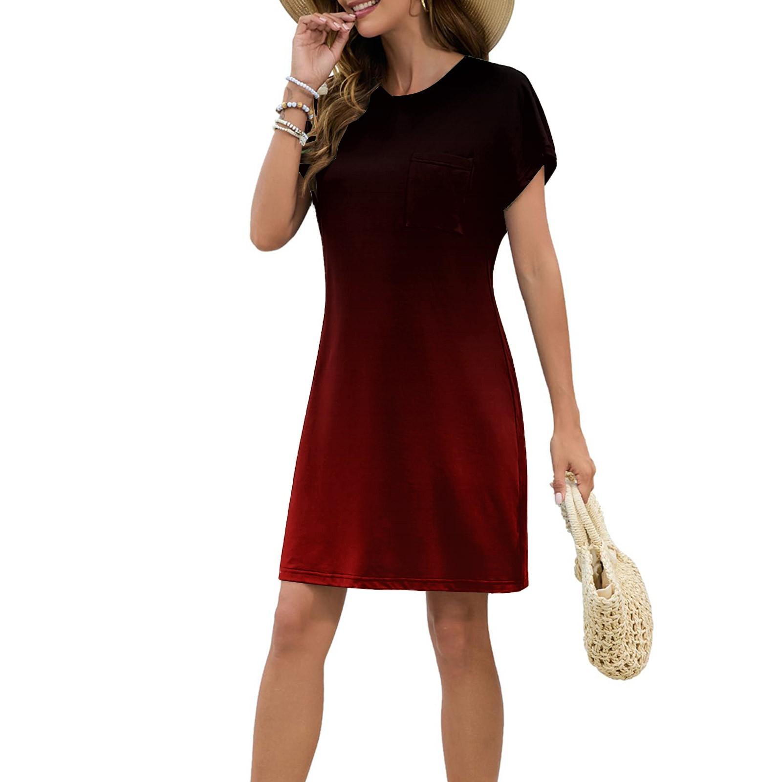 

Женское модное повседневное летнее платье с градиентным принтом, коротким рукавом и круглым вырезом XXL