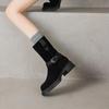 Krazing Pot Fashion Cow Suede Nubuck Winter Round Toe Modern Boots Med Heels Zipper Metal Buckle Mid-calf Boots
