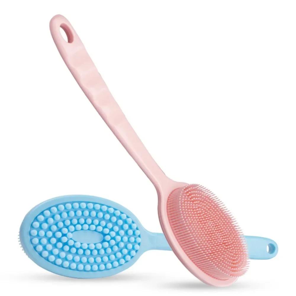 Double-Sided Silicone Back Scrubber Long Handle Body Bath Brushes Mud Back Scrubber Shower Massage Exfoliation Brush Body Wash