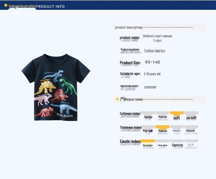 2025 Letní dinosauří kreslené tričko pro chlapce - Korejské dětské oblečení