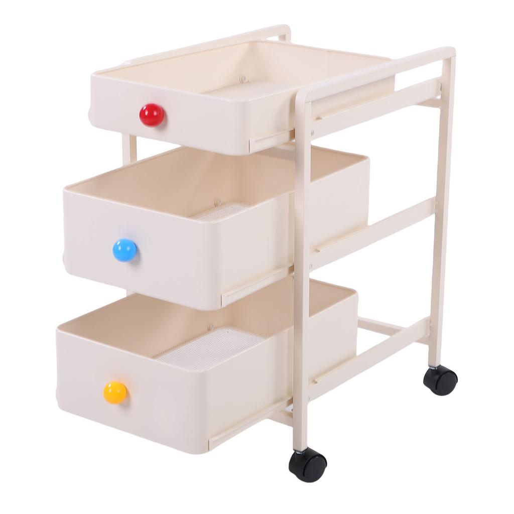 Storage Cart Milky White 3 Tier Metal Rolling Organizer with 360 degrees  Rotating Quiet Wheels for Kitchen Bathroom