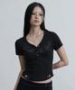 Aejeuyua Henry V-Neck Hold T-Shirt Black