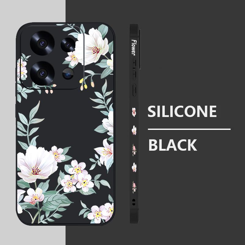 Coque fine mate à imprimé floral uni pour Xiaomi 13T Pro, Poco F6, X6, X5, Redmi Note 14 Pro, 13, 12, 11, avec cordon, en TPU souple et antichoc