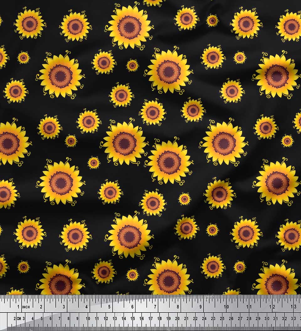 

Тканина Soimoi Purple Японія Креп Сатин Соняшник Квіткові Принти на метр 42 дюйми 42 Inch Wide - Poly Crepe чорний