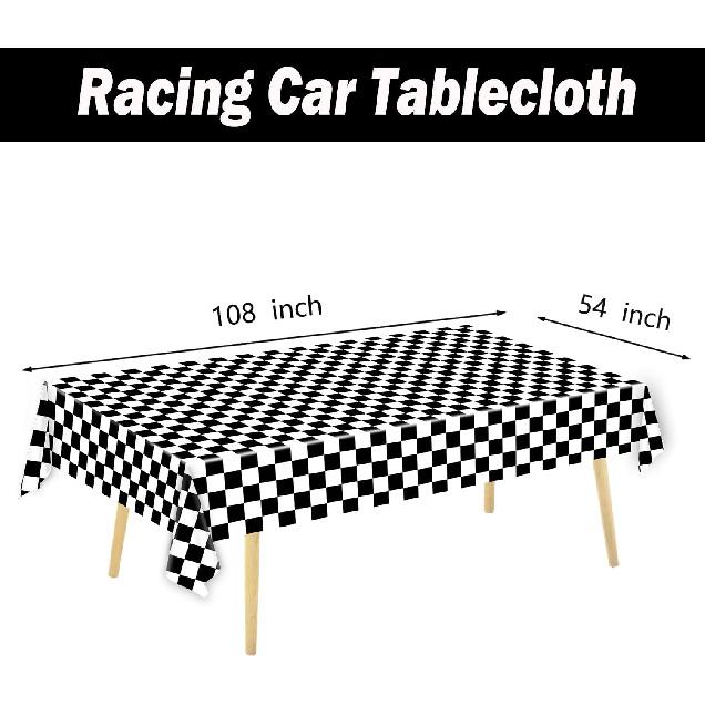 Oigco 3 Pack Black and White Checkered Tablecloths Race Car Theme Tablecloths for Motor Racing Birthday Party Decorations, 54" x 108