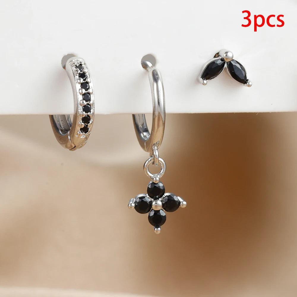 Xiyin Crystal Flower Hoop Earrings Set – Elegant Geometric Dangle & Cartilage Piercing Jewelry