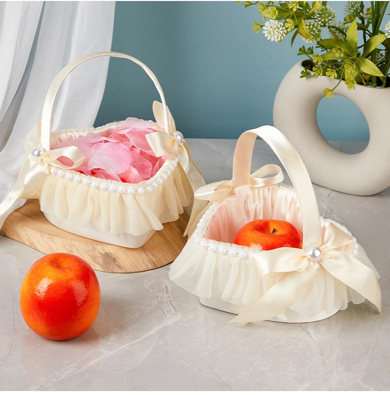 European Lace Bow Wedding Flower Girl Basket & Decorative Storage Basket