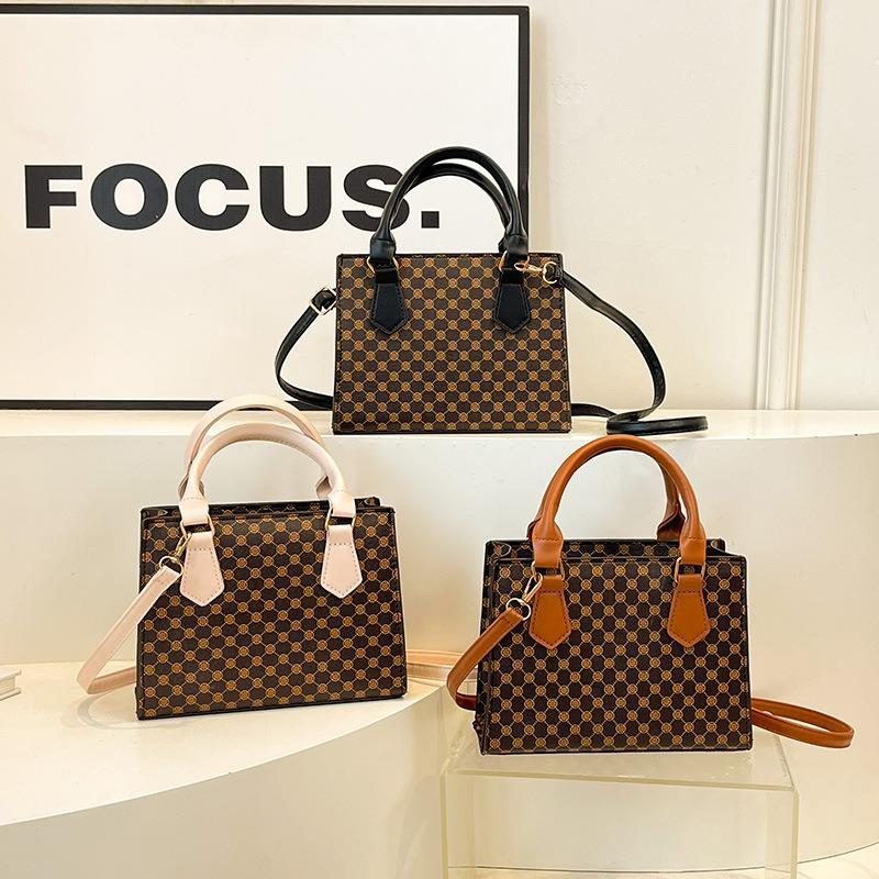 New Retro Texture Casual Simple Plaid Fashion Shoulder Crossbody Portable Small Square Bag Woman