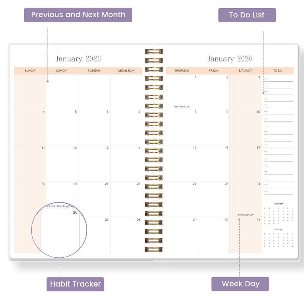 2026 A5 Monthly Planner, Floral Cover,Academic Agenda with Notes&To Do List,Perfect for Productivity,Time Management,Great Gift