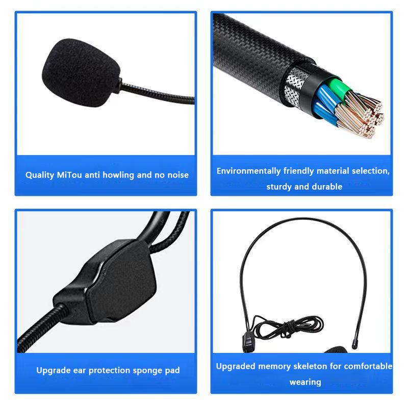 Portable Head Mounted Headset Microphone Wired 3.5Mm Plug Mic For Shopping Mall Teacher Tour Guide Amplifier Phone Wheat Bee Ear