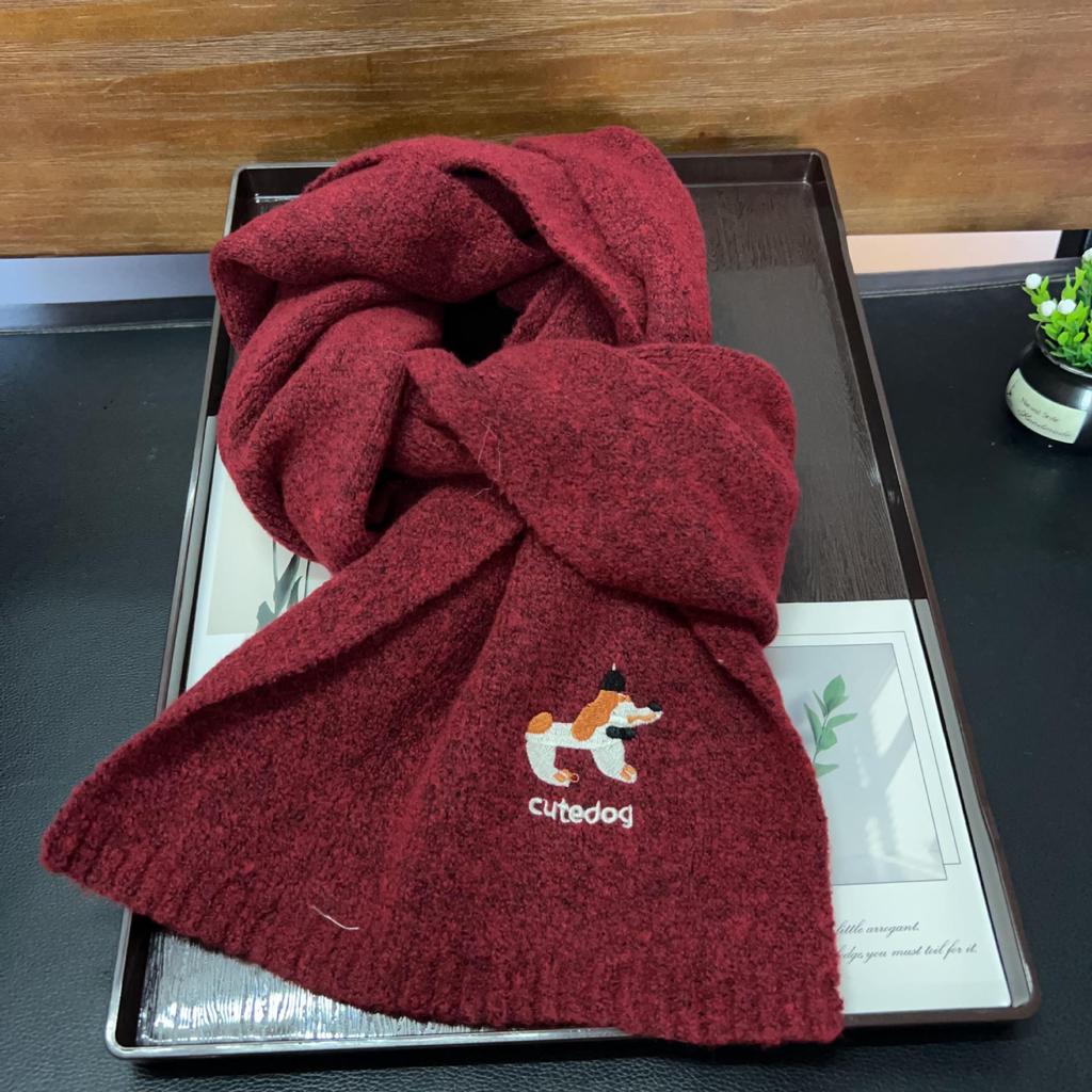 2025 Winter Japanese Cute Puppy Embroidery Scarf for Neck Protection