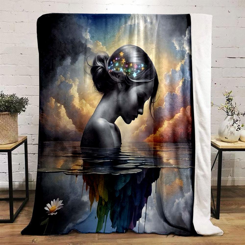 "Dreamy Woman with Starry Hair Design" print blanket soft and cozy perfect for the living room bed sofa or a nap,gift