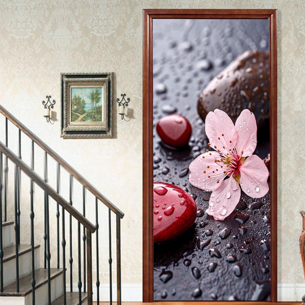 1 Stück Blühender Bambus Vinyl Türsticker Für Schlafzimmer Heimdeko Selbstklebend Abnehmbares Wandtattoo Türrenovierung Wasserdichtes Poster