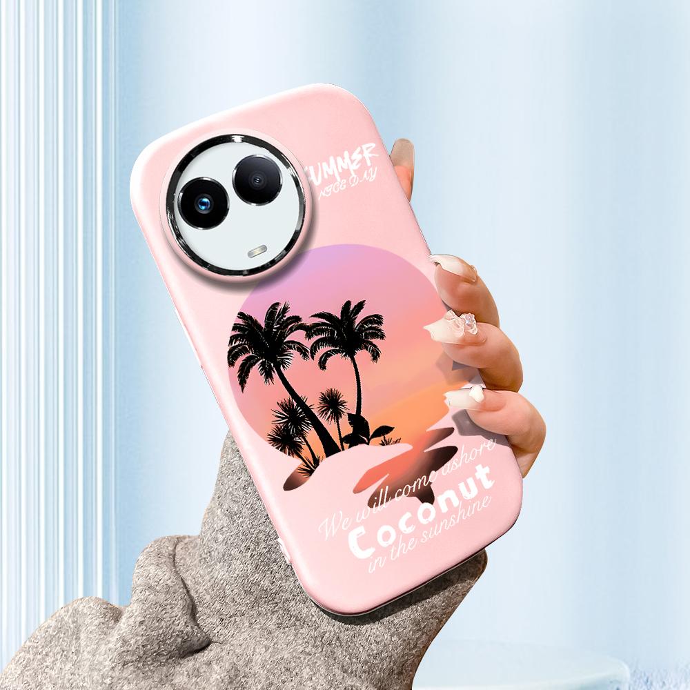 

Сплошной цвет с серебряным краем линзы, жирный корпус, мягкий ТПУ, жидкий силиконовый чехол, противоударный чехол для телефона для OPPO Reno Realme OnePlus Realme 13 Pro+ 5G розовый