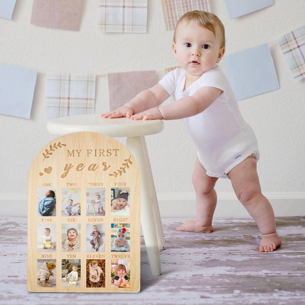 Bär/Ei/Türform Baby Meilenstein-Fotorahmen Hängbare Holztafel Fotobanner Türanhänger