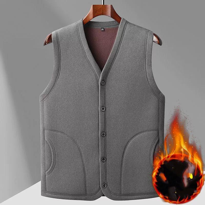 Winter Men's Vests Casual Man Fleece Warm Sleeveless Jackets Fashion V-Neck Outwear Thermal Fishing Waistcoats Clothing
