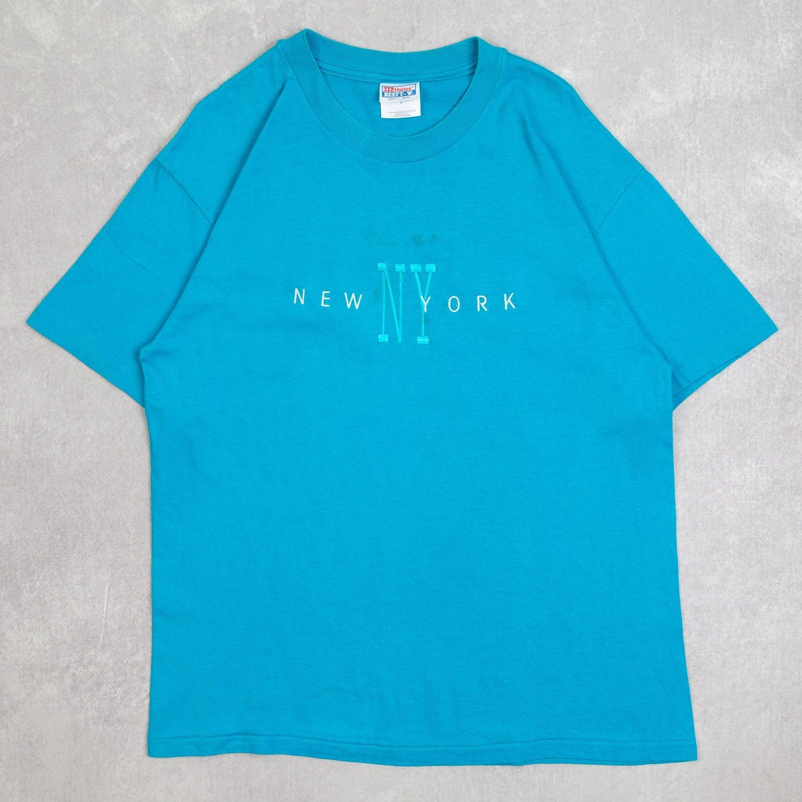 Hanes Beefy Vintage New York Single Stitch T-Shirt Large Men s 1990s USA Made Blue Location M