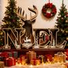 Christmas Wooden Carved Reindeer Sculpture Noel Letter Sign Desktop Decoration Home Accent Table Centerpieces Decors