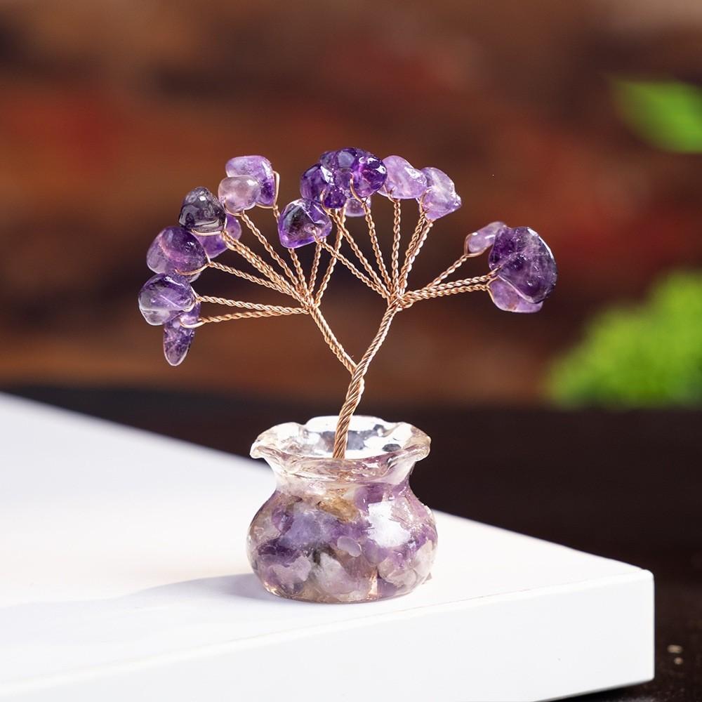 Car Dashboard Tree Of Life Prosperity Crystal Decor With Natural Gemstone For Office And Home