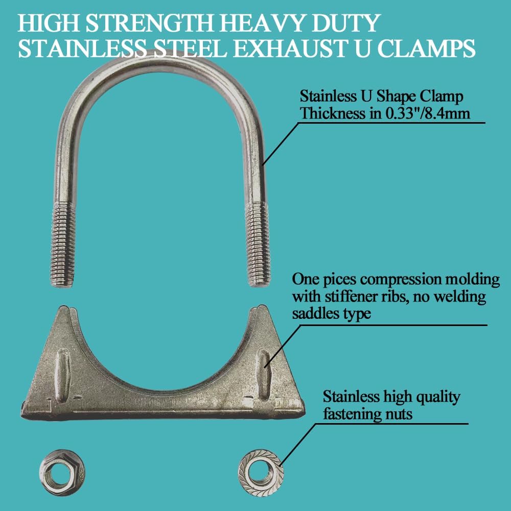 2 Inch Clamps Heavy Duty 2" Stainless Steel U Bolt Muffer Exhaust Clamp Hanger For Pipes (51Mm)