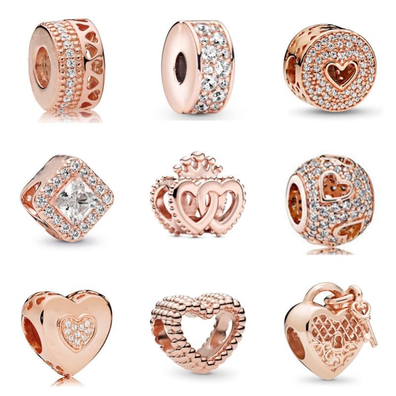 Rose Gold Large Hole Loose Beads Pendant For DIY Pulsera Necklace Accessories Women Fine Jewelry Gifts