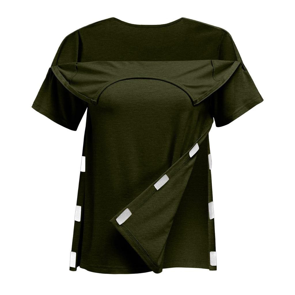 Women's Post-operative Short-sleeved Color Shirt With Shoulder Zipper And Side  Closure.