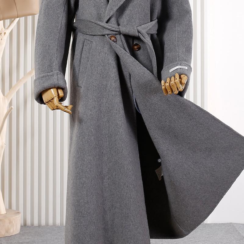New suit collar wool double-sided woolen coat loose lace-up women's long wool woolen coat